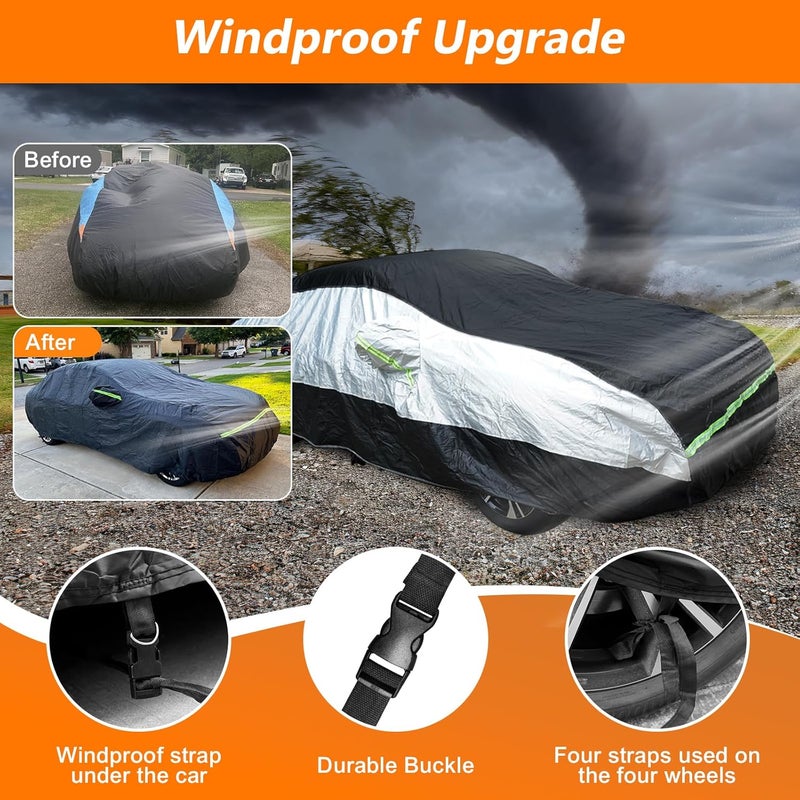 BIGACOVER Universal Sedan Car Cover Fit for Mercedes-Benz C-Class, BMW 3 Series, Audi A3,Waterproof All Weather Heavy Duty Anti-UV Windproof Snow Protection - 177''~185''(L) - Image 4